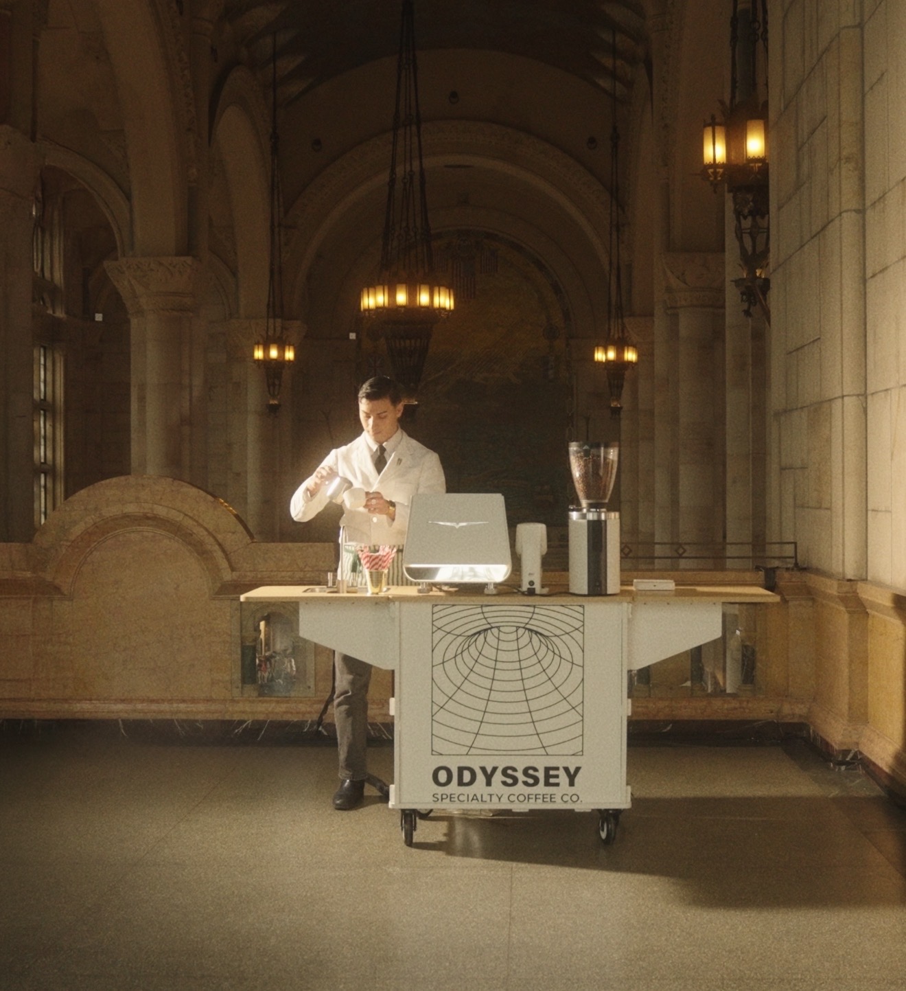 Odyssey cart in a grand hall